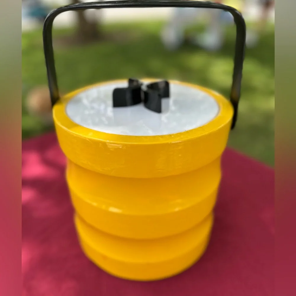 Rare Vintage Yellow Mid‎ Century Modern Vinyl Ice Bucket MCM